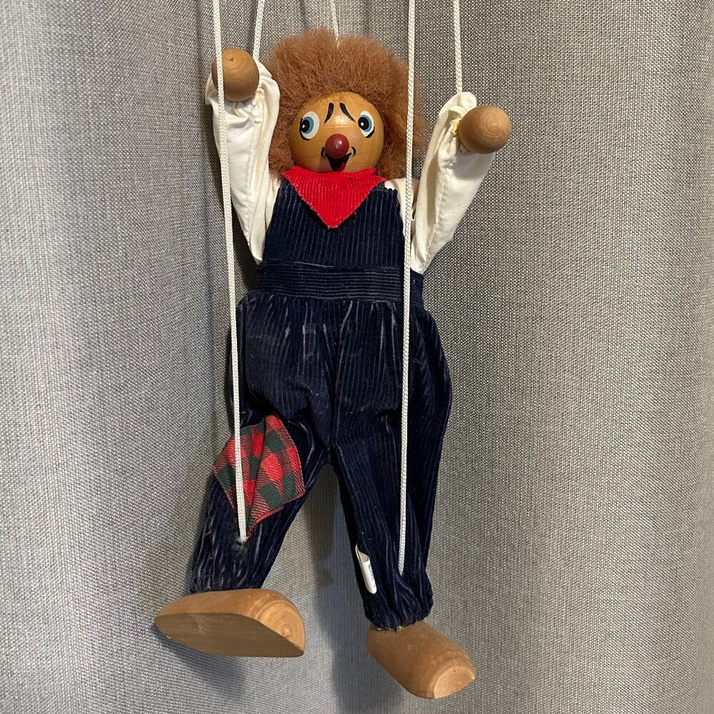 SALE Vintage Wolfgang Gerstenberg Hand Painted  German Wooden Clown Marionette